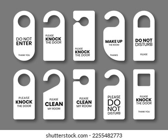 Door hanger tags set with simple text. Signs for hotel and motel rooms.