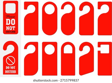 Etiquetas de suspensión de puerta con texto simple. Señales para habitaciones de hotel y motel. No moleste la Ilustración vectorial de la señal de la suspensión de la puerta, por favor no moleste las etiquetas de la suspensión de la puerta del hotel. Etiqueta colgante aislada, diseño de la etiqueta. Perchas de puerta de hotel. Signo de la habitación cerrada, etiqueta de papel para la manija con no molestar o mensaje de limpieza. Vector eps10