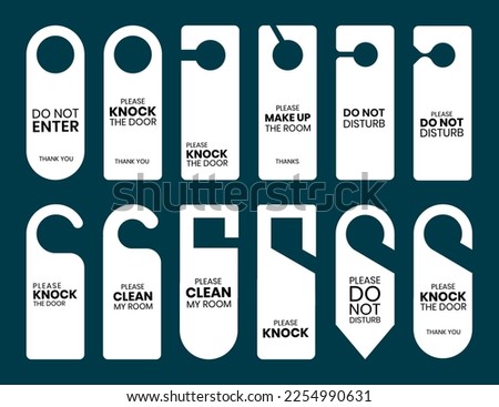 Door hanger tags set with simple text. Signs for hotel and motel rooms.