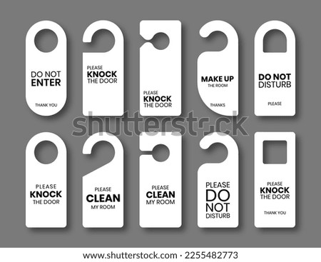 Door hanger tags set with simple text. Signs for hotel and motel rooms.