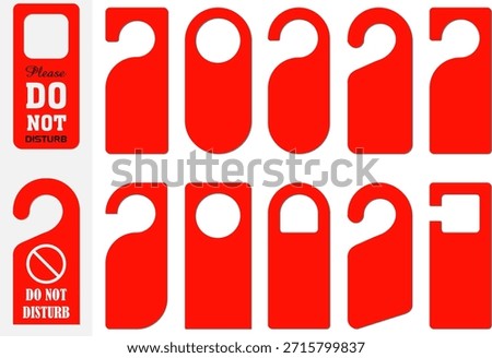 Door hanger tags set with simple text. Signs for hotel and motel rooms. Do not disturb door hanger sign vector illustration, please do not disturb hotel door hanger tags. Hanging Tag isolated, tag design. Hotel door hangers. Closed room sign, paper tag for handle with do not disturb or cleaning message. Vector eps10