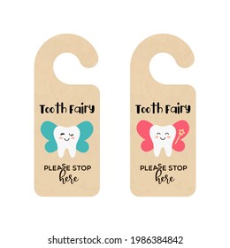 Door hanger template with the inscription - tooth fairy please stop here