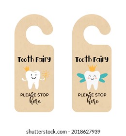 Door hanger template with the inscription - tooth fairy please stop here