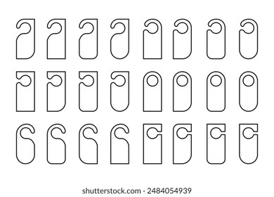 Door hanger thin line icon set. Do not disturb symbol. Hotel door hanger tags template icon signs set outline style design vector collections.