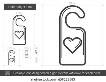 Icono de la línea vectorial del colgador de la puerta aislado en fondo blanco. Icono de la línea de suspensión de puertas para infografía, sitio web o aplicación. Icono escalable diseñado en un sistema de cuadrícula.