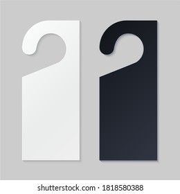 Door hangers for hotel room. Empty white and black label hanger for hotel room or resort . Empty template, mockup for text Do not diturb. Vector illustration for promotion, sale, decoration, covering