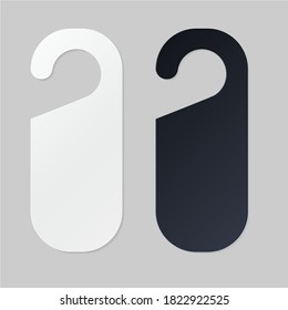 Door hangers for hotel room. Empty white and black label hanger for hotel room or resort . Empty template, mockup for text Do not disturb. Vector illustration for promotion, sale, decoration, covering