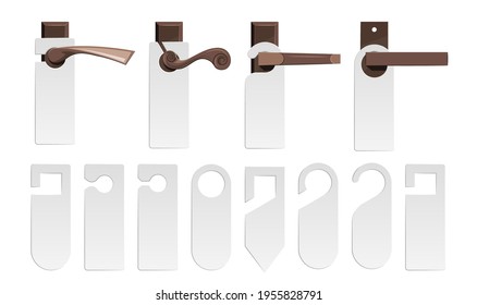 Door hangers set in flat style. Do not disturb blank signs for hotel rooms. Vector illustration isolated on a white background.