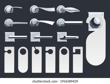 Door hangers set in flat style. Do not disturb blank signs for hotel rooms. Vector illustration isolated on a white background.
