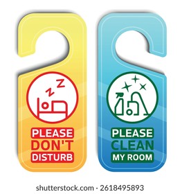 Door hangers yellow and blue with "Do Not Disturb" and "Please Clean My Room"