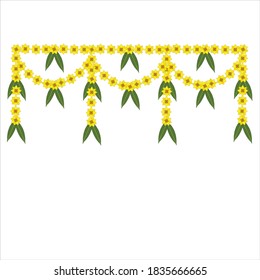 Door hanging floral decoration design for festival in yellow color on white background.