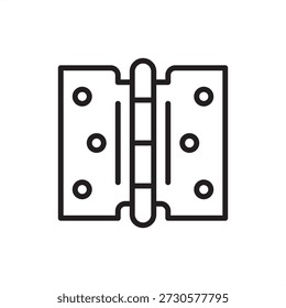 Door hinge icon. Mechanical rotation and furniture hardware, representing butt hinges, cabinet leaf joints, architectural pivot bearings, door frame installation, and professional joinery components.