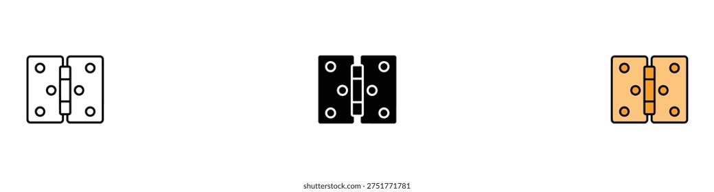 Door hinge icon set. Metal hardware for furniture and gate maintenance. Vector Illustration.