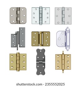 door hinge set cartoon. wood home, steel object, house silver door hinge sign. isolated symbol vector illustration