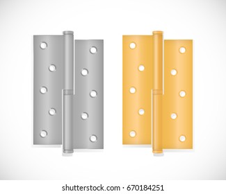 Door Hinge in two colors, isolated on white background. Realistic vector illustration.