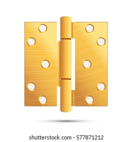 Door Hinge Vector. Classic And Industrial Ironmongery Isolated On White Background. Simple Entry Door Metal Hinge Icon. Gold, Brass. Stock Illustration.