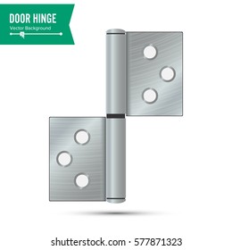 Door Hinge Vector. Classic And Industrial Ironmongery Isolated On White Background. Simple Entry Door Metal Hinge Icon. Stainless Steel. Stock Illustration.