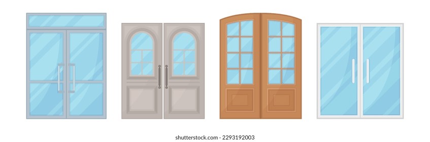 Door as Hinged Movable Barrier Used as Entrance in the Building Vector Set