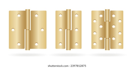 La puerta tiene un conjunto realista. Clásico irongery dorado industrial. Aislado sobre fondo blanco. Icono simple de la bisagra metálica de la puerta de entrada. Ilustración del vector