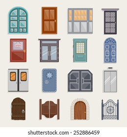 Door house entrance architecture elements flat icon set isolated vector illustration