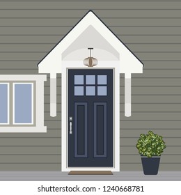 Door house face side design illustration vector in flat stile, building front facade of the entry 