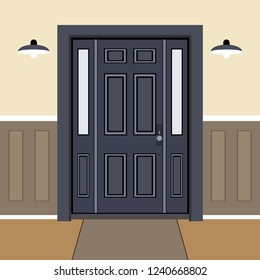 Door house face side design illustration vector in flat stile, building front facade of the entry 