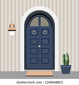 Door house face side design illustration vector in flat stile, building front facade of the entry 