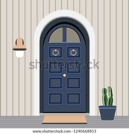 Door house face side design illustration vector in flat stile, building front facade of the entry 