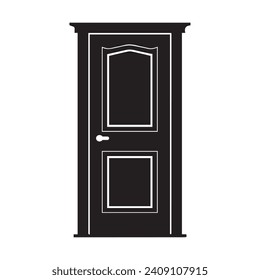 Icono de la puerta de la imagen de la ilustración del vector diseño estilo de silueta en blanco y negro.