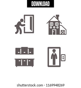 door icon. 4 door vector set. barn, man and opened exit door, cabinets and man in an elevator icons for web and design about door theme