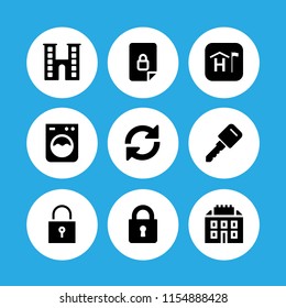 door icon. 9 door set with key, lock, load and laundry vector icons for web and mobile app