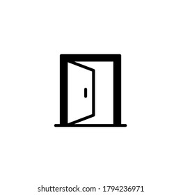 Door icon in black flat glyph, filled style isolated on white background