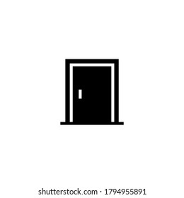 Door icon in black flat glyph, filled style isolated on white background