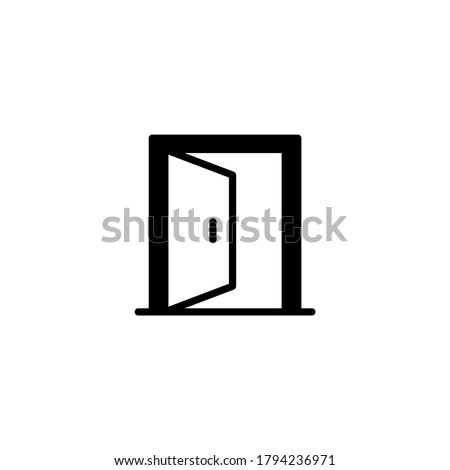 Door icon in black flat glyph, filled style isolated on white background