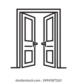 Door icon black home open and lock outline enter design.