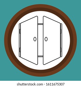 The door icon in the circle. Flat interior icon.