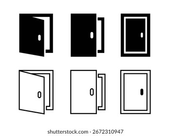 Colección del icono de la puerta, Ilustración vectorial delantera de la puerta abierta