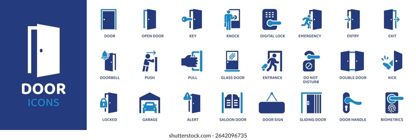 Door - Icon Collection. Thin Line Set contains such Icons as Door, Entry, Exit, Open, Close, Lock, Handle and more. Simple web icons set.