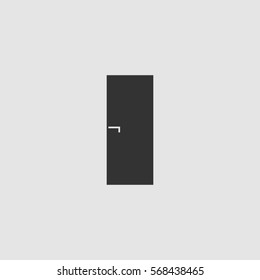 Door icon flat. Black pictogram on grey background. Vector illustration symbol