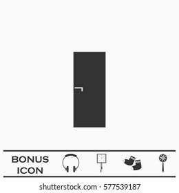 Door icon flat. Black pictogram on white background. Vector illustration symbol and bonus button