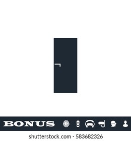 Door icon flat. Black pictogram on white background. Vector illustration symbol and bonus button