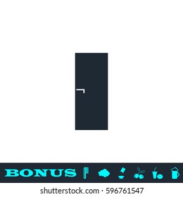 Door icon flat. Black pictogram on white background. Vector illustration symbol and bonus button