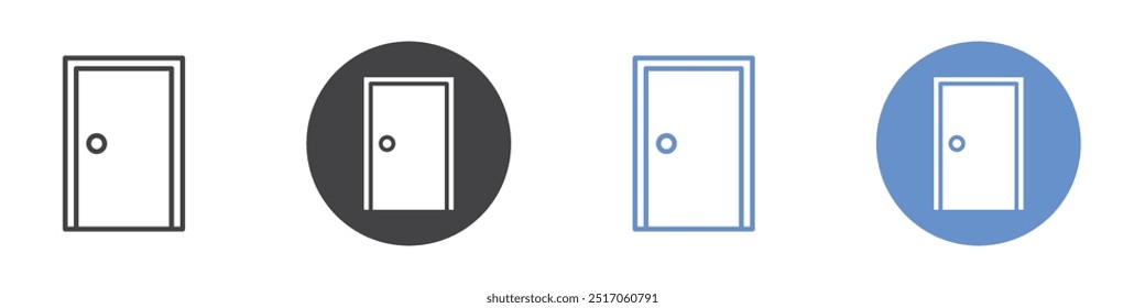 Door icon flat line symbol set.