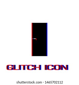 Door icon flat. Simple pictogram - Glitch effect. Vector illustration symbol