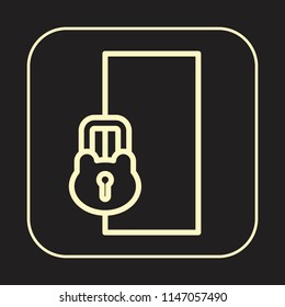 Door Icon. Locked Door. House Security concept. Editable stroke flat icons. Simple thin line art logo. Golden web app button. Vector illustration. 