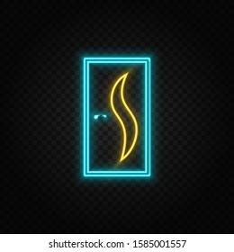 Door, icon neon icon. Blue and yellow neon vector icon.