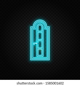 Door, icon neon icon. Blue and yellow neon vector icon.