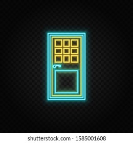 Door, icon neon icon. Blue and yellow neon vector icon.