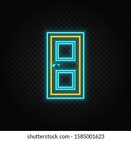 Door, icon neon icon. Blue and yellow neon vector icon.