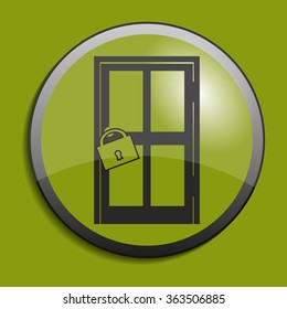 Door icon on circle button. Vector illustration